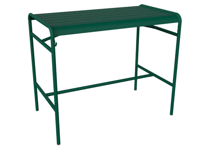 Load image into Gallery viewer, Cedar green Fermob Luxembourg high metal table with a sleek rectangular design and sturdy legs, perfect for modern indoor or outdoor spaces.