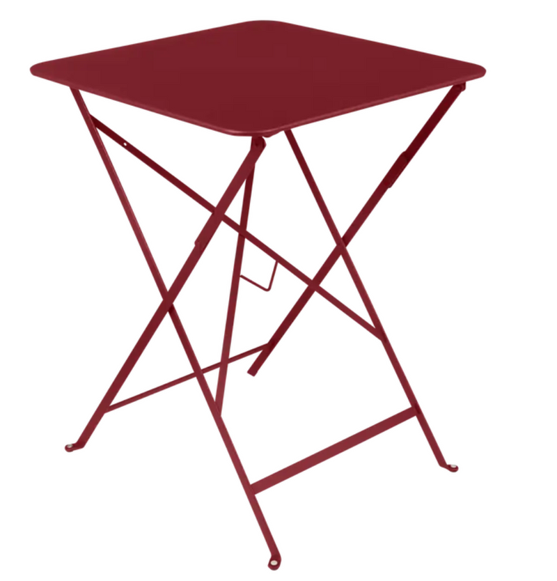 Load image into Gallery viewer, Chili red Fermob metal foldable bistro table, 57x57 inches, outdoor café table with a sleek, modern design.