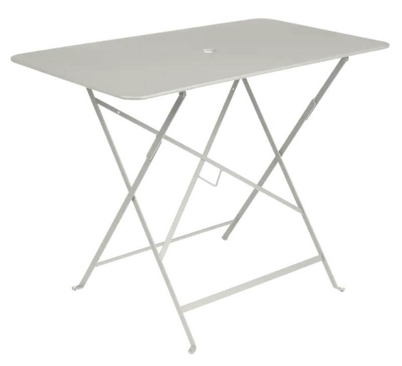 Load image into Gallery viewer, Fermob metal foldable bistro table in clay grey, rectangular outdoor cafe table for four, suitable for outdoor dining and patio use.