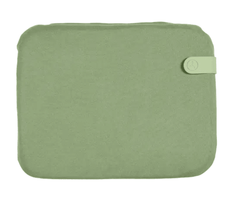 Load image into Gallery viewer, Eucalyptus green Fermob outdoor cushion, 38x30 cm, with colorful mixed pattern for foldable chairs.