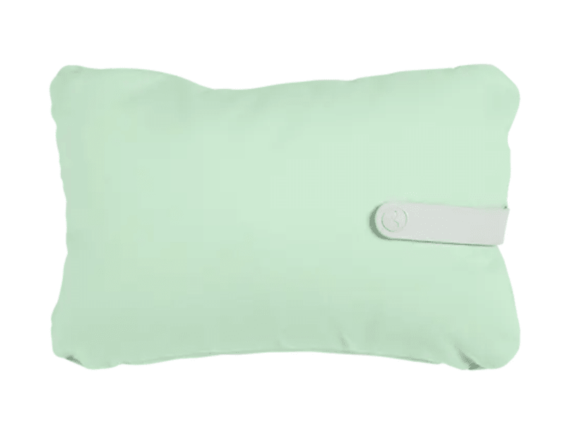Load image into Gallery viewer, Mint-colored Fermob outdoor cushion measuring 44 x 30 cm with a colorful mix design, ideal for patio or garden seating.