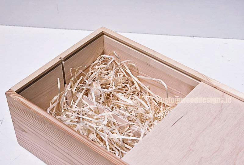 Load image into Gallery viewer, Sliding Lid 2 Bottle Box - Natural x 25 Corporate Gift Box with Wood Wool Custom Wood Designs box corporate double wine gift wine wood wool corporate-gift-box-with-wood-wool-1-sliding-lid-2-bottle-box-natural-x-25-52625918951767