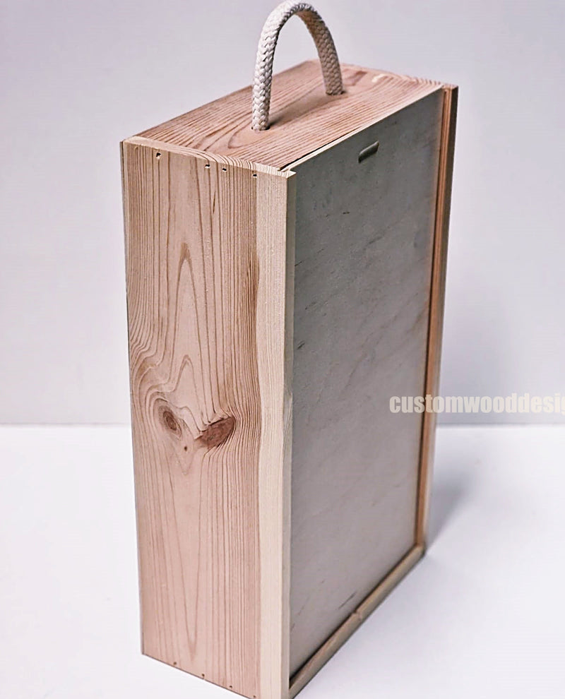Load image into Gallery viewer, Sliding Lid 2 Bottle Box - Natural x 25 Corporate Gift Box with Wood Wool Custom Wood Designs box corporate double wine gift wine wood wool corporate-gift-box-with-wood-wool-1-sliding-lid-2-bottle-box-natural-x-25-52625919574359