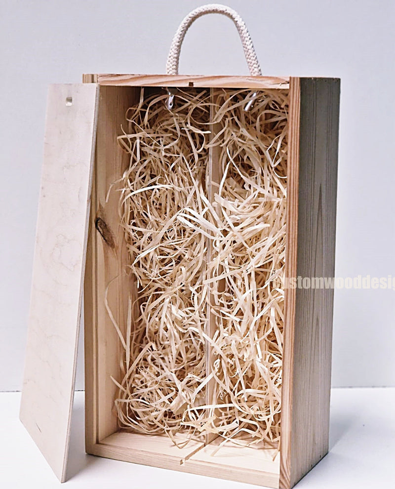 Load image into Gallery viewer, Sliding Lid 2 Bottle Box - Natural x 25 Corporate Gift Box with Wood Wool Custom Wood Designs box corporate double wine gift wine wood wool corporate-gift-box-with-wood-wool-1-sliding-lid-2-bottle-box-natural-x-25-52625920328023