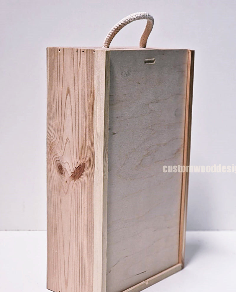 Load image into Gallery viewer, Sliding Lid 2 Bottle Box - Natural x 25 Corporate Gift Box with Wood Wool Custom Wood Designs box corporate double wine gift wine wood wool corporate-gift-box-with-wood-wool-1-sliding-lid-2-bottle-box-natural-x-25-53612164546903