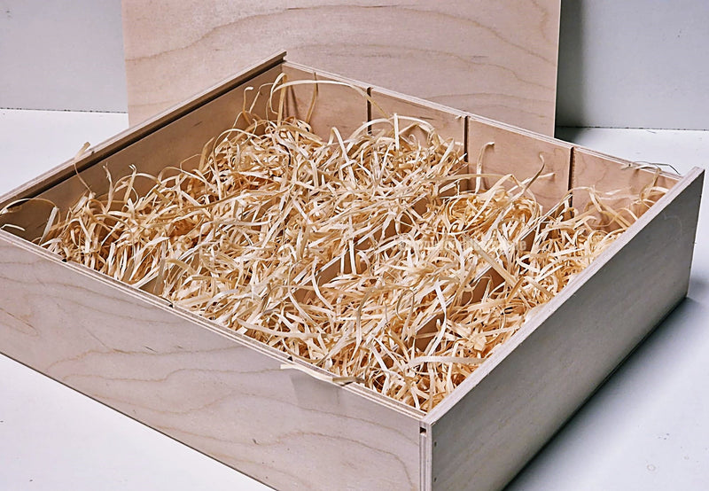 Load image into Gallery viewer, Sliding Lid 4 Bottle Box - Natural x 25 Corporate Gift Box with Wood Wool Custom Wood Designs box corporate gift hamper triple wine box wood wool corporate-gift-box-with-wood-wool-1-sliding-lid-4-bottle-box-natural-x-25-52626582143319