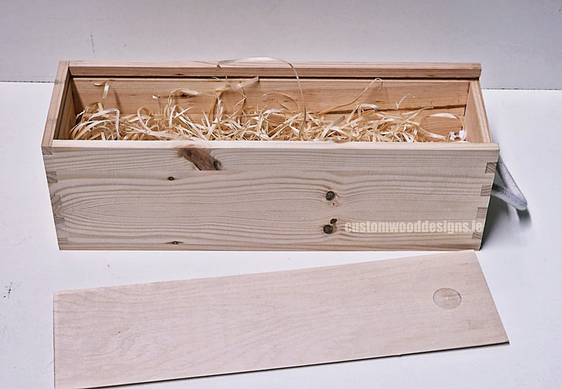 Load image into Gallery viewer, Sliding Lid 1 Bottle Box - Natural x 25 Corporate Gift Box with Wood Wool Custom Wood Designs __label: Multibuy gift gift box single box wine box wood wool corporate-gift-box-with-wood-wool-25-sliding-lid-1-bottle-box-natural-x-25-52616582791511