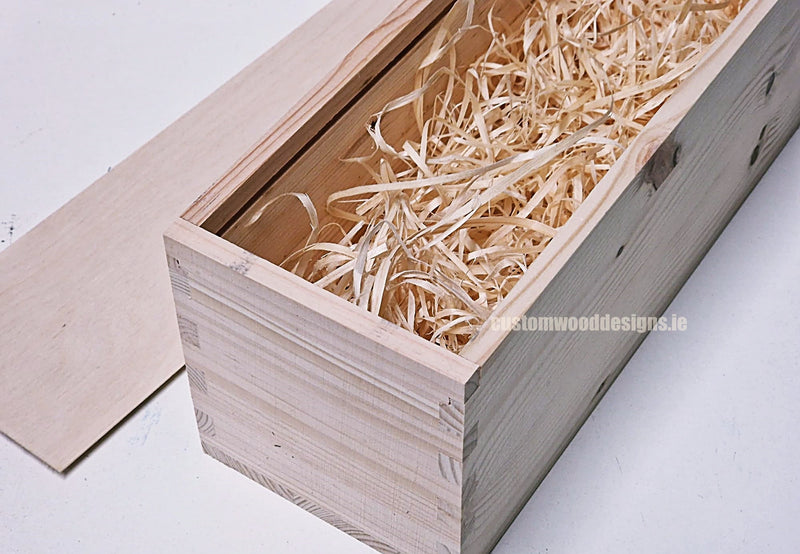 Load image into Gallery viewer, Sliding Lid 1 Bottle Box - Natural x 25 Corporate Gift Box with Wood Wool Custom Wood Designs __label: Multibuy gift gift box single box wine box wood wool corporate-gift-box-with-wood-wool-25-sliding-lid-1-bottle-box-natural-x-25-52616583184727