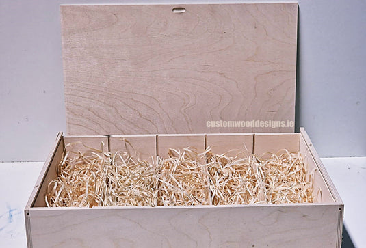 Sliding Lid 5 Bottle Box - Natural x 25 Corporate Gift Box with Wood Wool Custom Wood Designs box corporate gift hamper triple wine box wood wool corporate-gift-box-with-wood-wool-25-sliding-lid-5-bottle-box-natural-x-25-52626856673623
