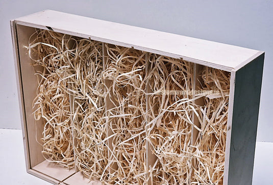 Sliding Lid 5 Bottle Box - Natural x 25 Corporate Gift Box with Wood Wool Custom Wood Designs box corporate gift hamper triple wine box wood wool corporate-gift-box-with-wood-wool-25-sliding-lid-5-bottle-box-natural-x-25-53613500170583