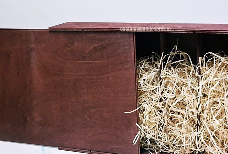 Load image into Gallery viewer, Sliding Lid 6 Bottle Box - Burgundy x 25 Corporate Gift Box with Wood Wool Custom Wood Designs box corporate gift hamper triple wine box wood wool corporate-gift-box-with-wood-wool-25-sliding-lid-6-bottle-box-burgundy-x-25-53613517963607