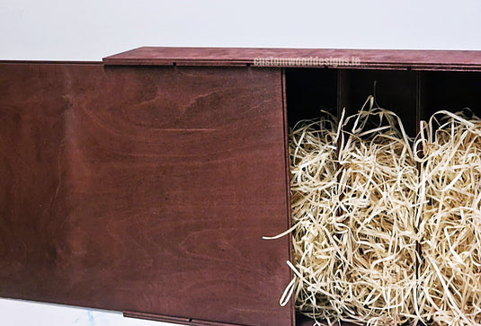 Sliding Lid 6 Bottle Box - Burgundy x 25 Corporate Gift Box with Wood Wool Custom Wood Designs box corporate gift hamper triple wine box wood wool corporate-gift-box-with-wood-wool-25-sliding-lid-6-bottle-box-burgundy-x-25-53613517963607