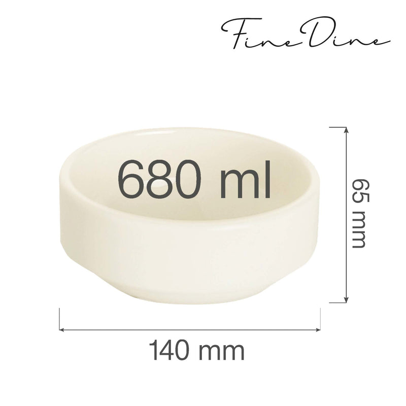Load image into Gallery viewer, Crema stackable bowl, 140mm - Custom Wood DesignsStackable Crema bowl by Fine Dine, 140mm in diameter, shown stacked with other bowls, smooth ceramic finish, neutral color.stackable bowl770696