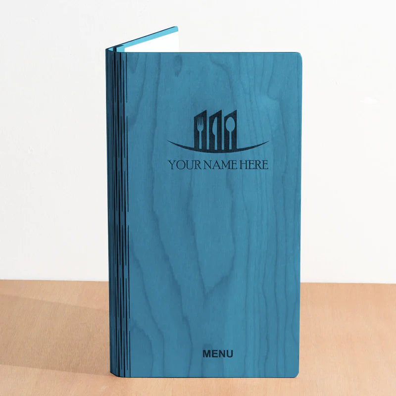 Load image into Gallery viewer, 20 x Wooden Menu 15x30cm Blue Custom Wood Designs __label: Multibuy dark-20-x-wooden-menu-15x30cm-53612703580503