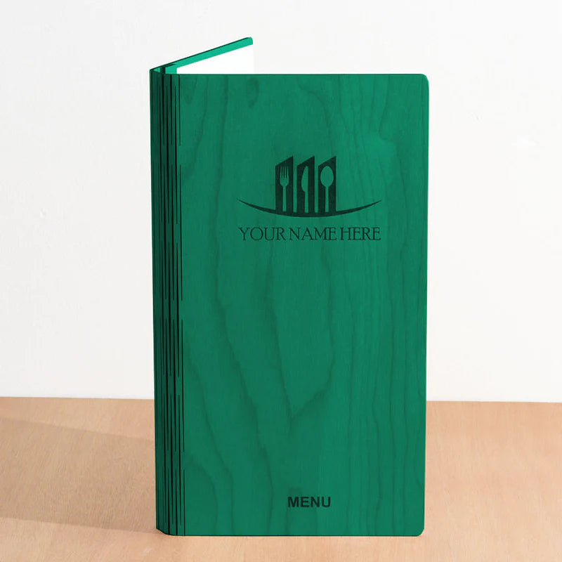 Load image into Gallery viewer, 20 x Wooden Menu 15x30cm Green Custom Wood Designs __label: Multibuy dark-20-x-wooden-menu-15x30cm-53612704203095