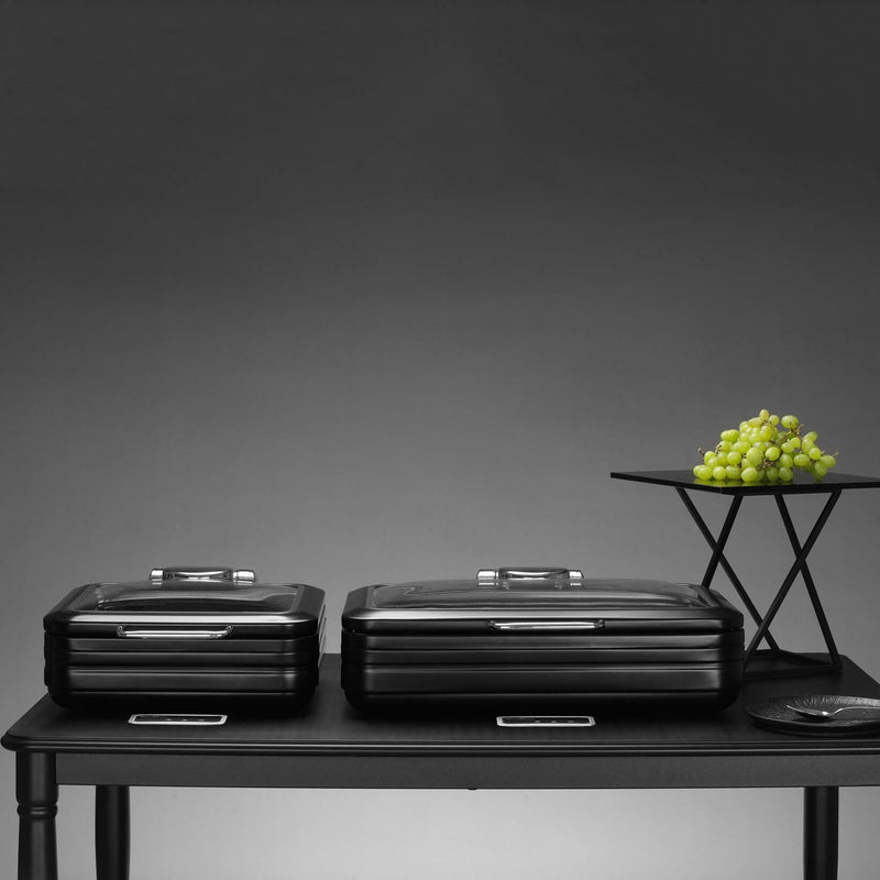 Load image into Gallery viewer, De Luxe Black Round Induction Chafing Dish with Glass Lid, 9L - Custom Wood DesignsFine Dine De Luxe black round induction chafing dish with glass lid, 9L, designed for keeping food warm professionally.Round induction warmer473597