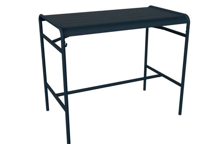 Load image into Gallery viewer, Deep blue Fermob Luxembourg high metal table with a sleek rectangular design measuring 126x73 cm.