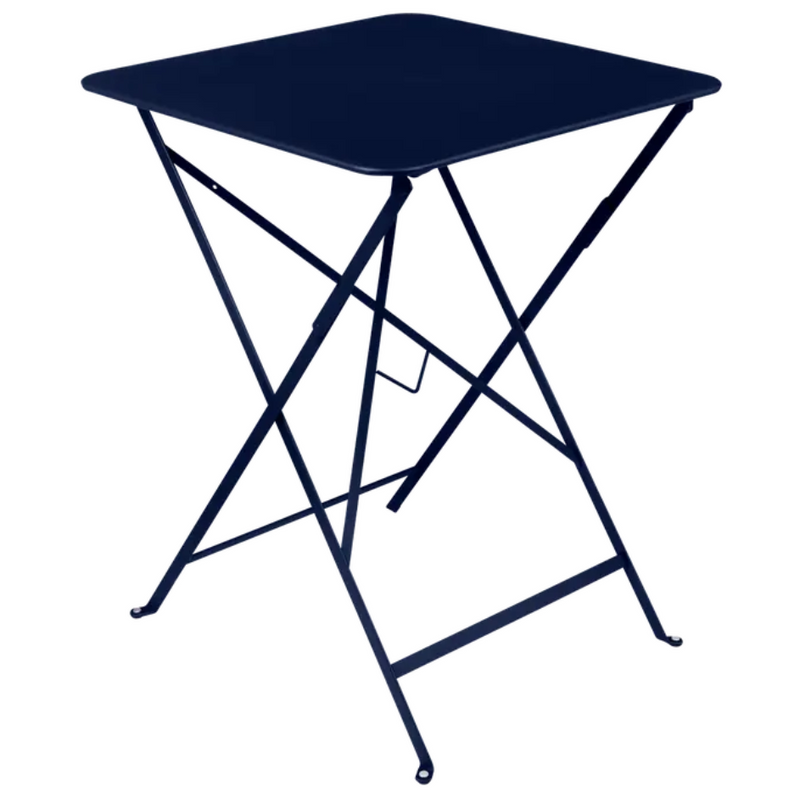 Load image into Gallery viewer, Deep blue Fermob metal foldable bistro table, 57x57 inches, ideal for outdoor cafe or patio dining, lightweight and portable.