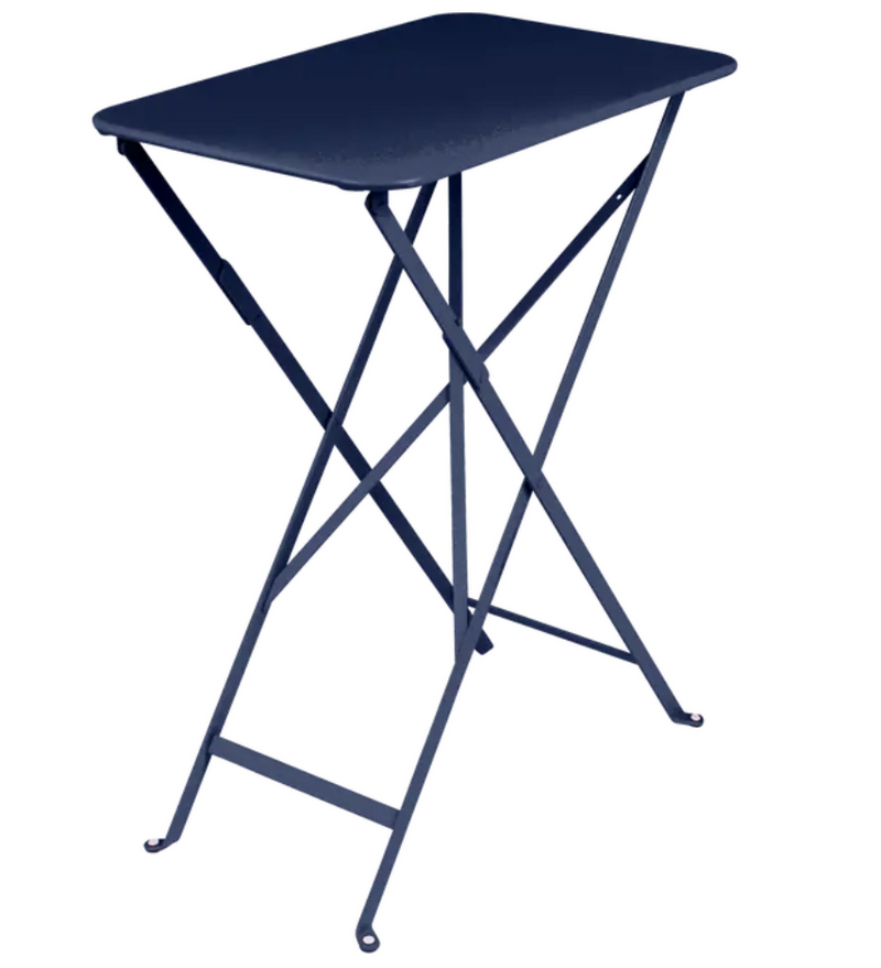 Load image into Gallery viewer, Deep blue Fermob Bistro folding table with rectangular metal surface, ideal for balcony or compact dining spaces.