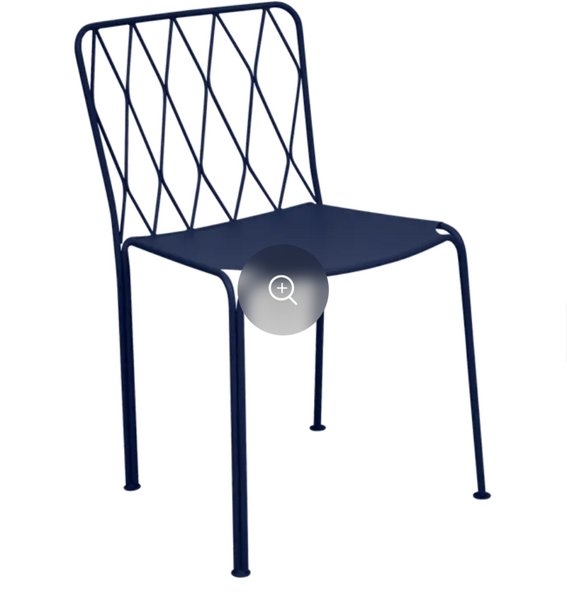 Load image into Gallery viewer, Stackable Fermob outdoor metal chair in deep blue, designed for outdoor dining and patio use, featuring a sleek, modern style.