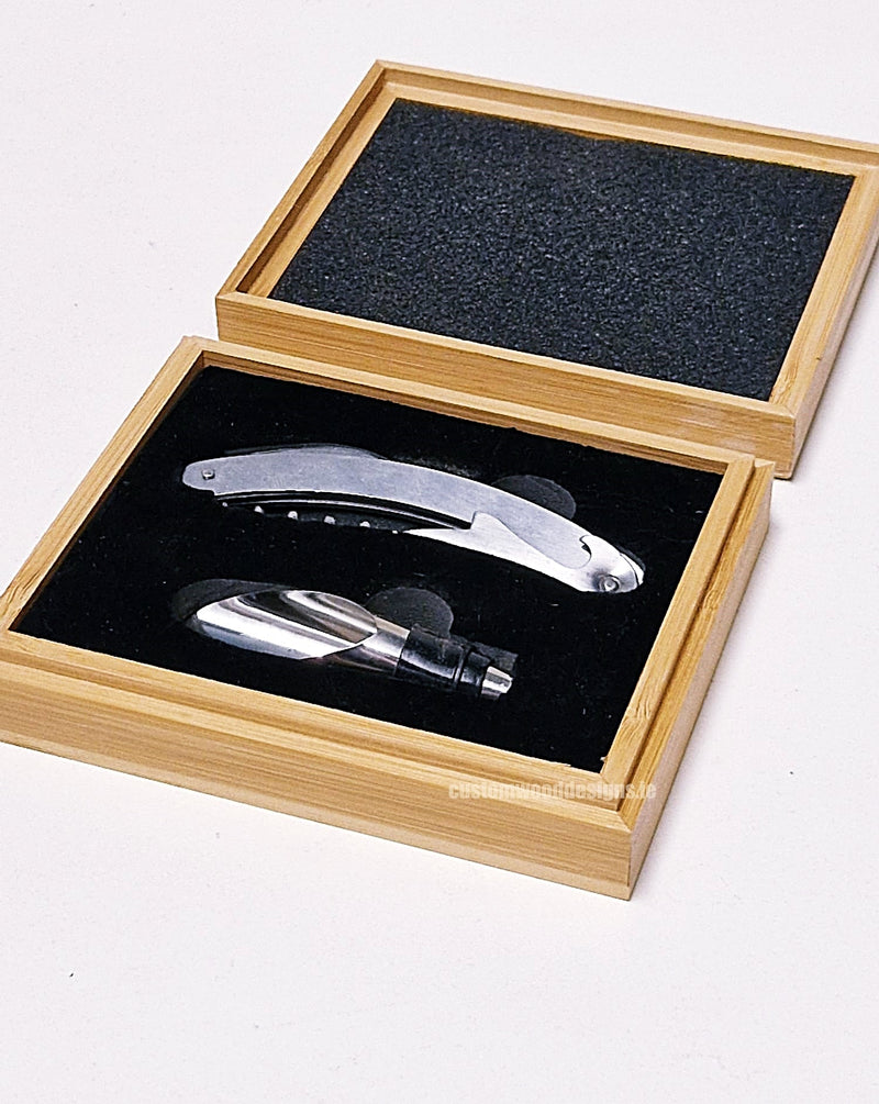 Load image into Gallery viewer, 2 piece wine set in bamboo box pack of 25 Custom Wood Designs __label: Multibuy default-title-2-piece-wine-set-in-bamboo-box-pack-of-25-53613608108375