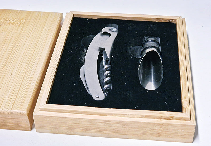 Load image into Gallery viewer, 2 piece wine set in bamboo box pack of 25 Custom Wood Designs __label: Multibuy default-title-2-piece-wine-set-in-bamboo-box-pack-of-25-53613610860887