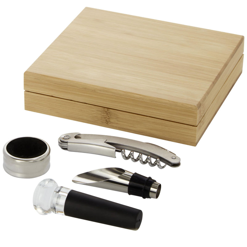 Load image into Gallery viewer, 4 piece wine set in bamboo box pack of 25 Custom Wood Designs __label: Multibuy default-title-4-piece-wine-set-in-bamboo-box-pack-of-25-53613610303831