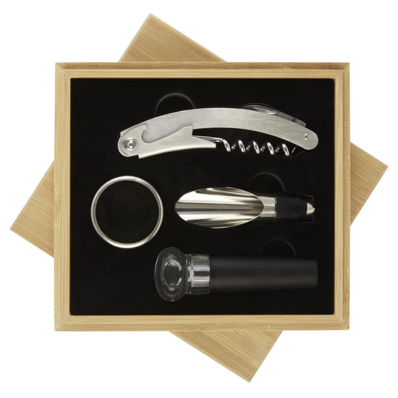 Load image into Gallery viewer, 4 piece wine set in bamboo box pack of 25 Custom Wood Designs __label: Multibuy default-title-4-piece-wine-set-in-bamboo-box-pack-of-25-53613612663127