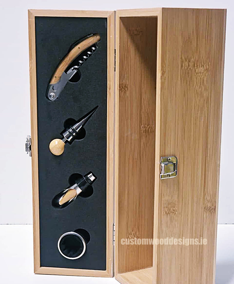 Load image into Gallery viewer, Bamboo Wine Box & Opener set Custom Wood Designs default-title-bamboo-wine-box-opener-set-52627736232279