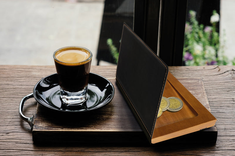 Load image into Gallery viewer, Black leather style bill presenter with coin holder pack of 10 Custom Wood Designs __label: Multibuy default-title-black-leather-style-bill-presenter-with-coin-holder-pack-of-10-53613286457687