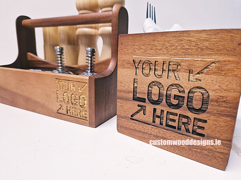 Load image into Gallery viewer, Set of 10 wooden condiment caddies, 12x12x12cm, by Custom Wood Designs, featuring natural wood finish and compact storage design.
