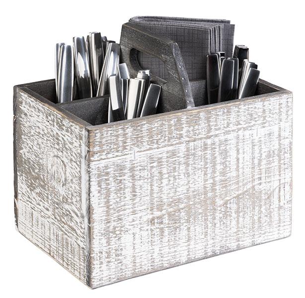 Load image into Gallery viewer, Set of 25 Custom Wood Designs Caddy 4-compartment condiment dispensers with clear containers and wooden handles.