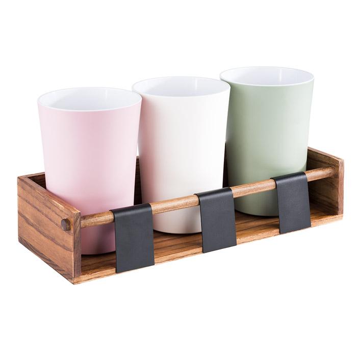 Load image into Gallery viewer, Set of 25 condiment dispenser caddies for 3 pots, made by Custom Wood Designs, shown in a natural wood finish.