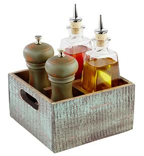Load image into Gallery viewer, Set of 25 wood condiment caddies measuring 17x17cm, designed for organizing and serving condiments efficiently.