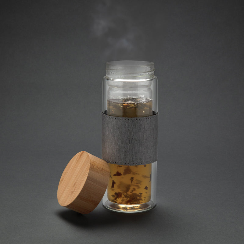 Load image into Gallery viewer, Double Wall Glass Bottle with bamboo lid 360ml pack of 25 Custom Wood Designs __label: Multibuy default-title-double-wall-glass-bottle-with-bamboo-lid-360ml-pack-of-25-53613710016855