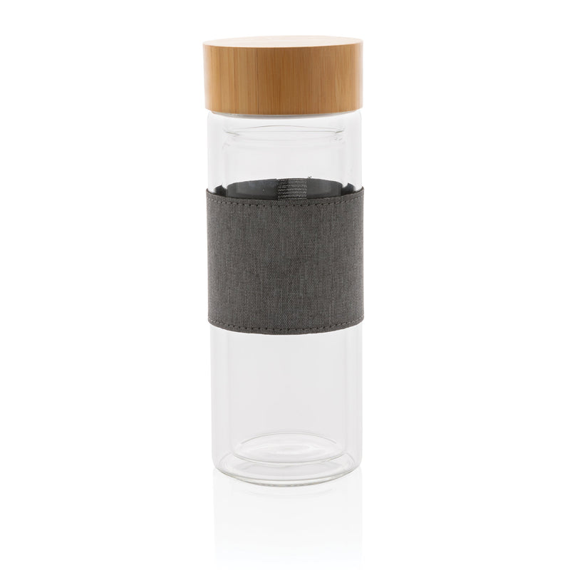Load image into Gallery viewer, Double Wall Glass Bottle with bamboo lid 360ml pack of 25 Custom Wood Designs __label: Multibuy default-title-double-wall-glass-bottle-with-bamboo-lid-360ml-pack-of-25-53613711065431