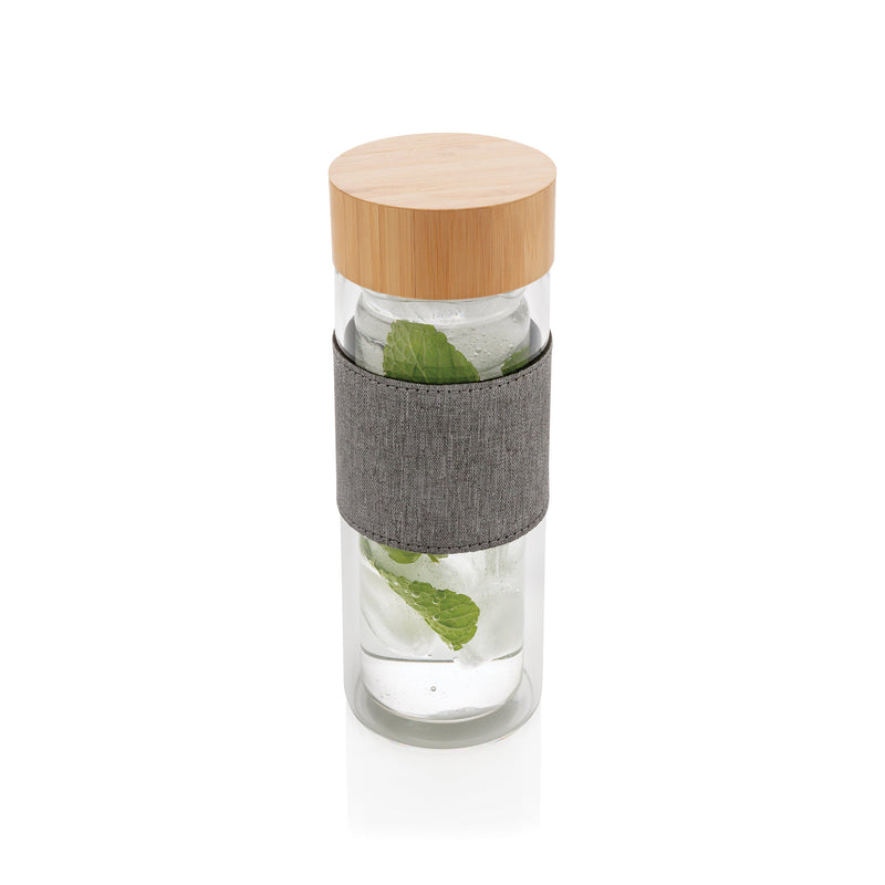 Load image into Gallery viewer, Double Wall Glass Bottle with bamboo lid 360ml pack of 25 Custom Wood Designs __label: Multibuy default-title-double-wall-glass-bottle-with-bamboo-lid-360ml-pack-of-25-53613711622487