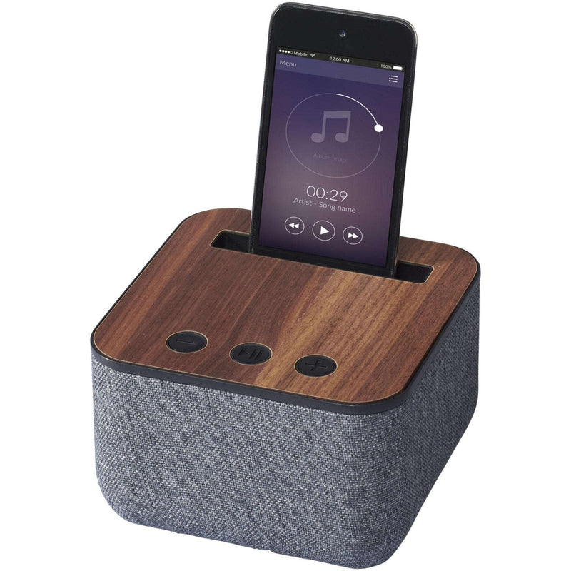 Load image into Gallery viewer, Fabric & wood bluetooth speaker MOQ 10 Custom Wood Designs default-title-fabric-wood-bluetooth-speaker-moq-10-53612296798551