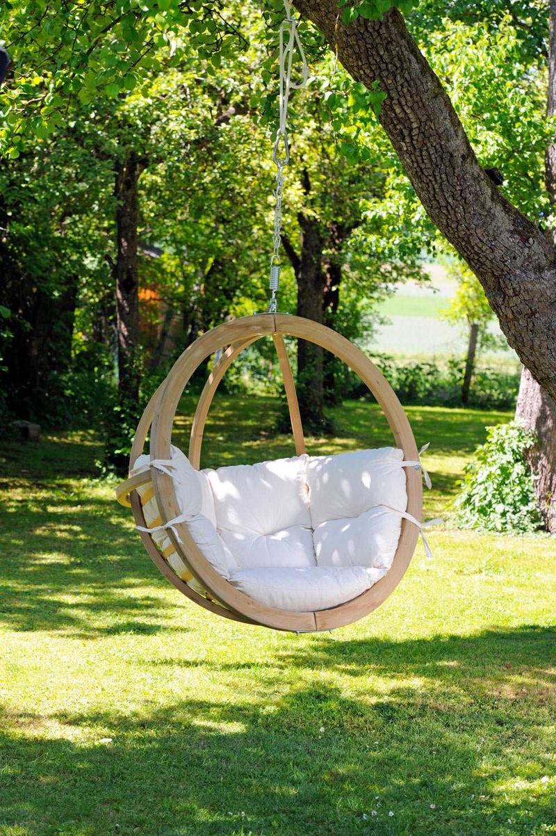 Load image into Gallery viewer, Amazonas Globe Wood Hanging Chair with woven design and wooden frame, ideal for indoor or outdoor relaxation.