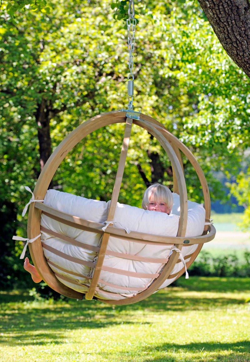 Load image into Gallery viewer, Amazonas Globo Wood Hanging Chair with woven rattan design and sturdy wooden frame, perfect for indoor or outdoor relaxation.