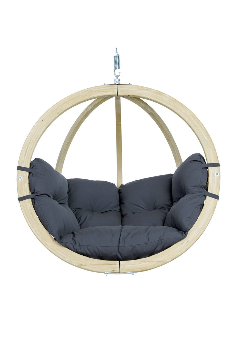 Load image into Gallery viewer, Amazonas Globe Wood Hanging Chair with woven rope and wooden frame, designed for outdoor relaxation and comfortable lounging.