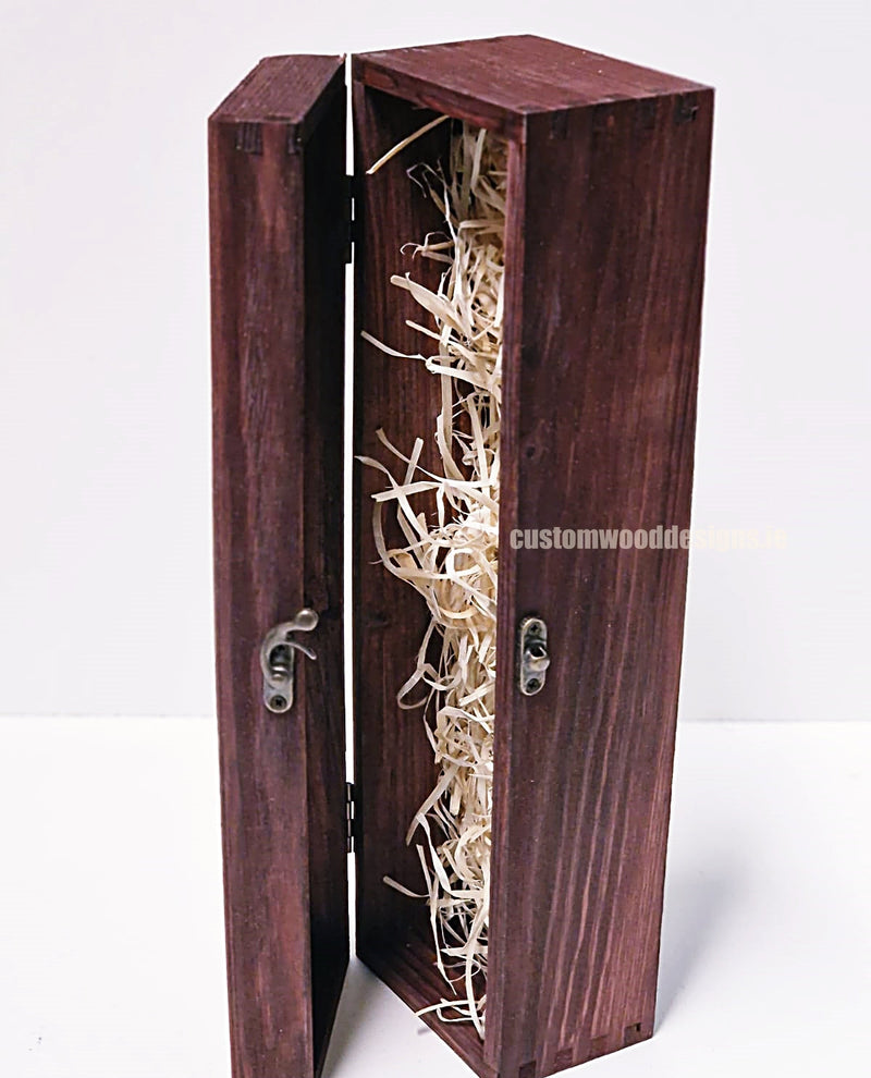 Load image into Gallery viewer, Hinged Lid 1 Bottle Box - Burgundy x25 Custom Wood Designs __label: Multibuy Bottle Box Bottle Boxes gift box Gift Boxes Single bottle box wooden Box default-title-hinged-lid-1-bottle-box-burgundy-x25-53613559152983