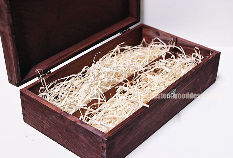 Load image into Gallery viewer, Hinged Lid 2 Bottle Box - Burgundy x25 Custom Wood Designs __label: Multibuy Bottle Box Bottle Boxes gift box Gift Boxes Single bottle box wooden Box default-title-hinged-lid-2-bottle-box-burgundy-x25-52627317260631