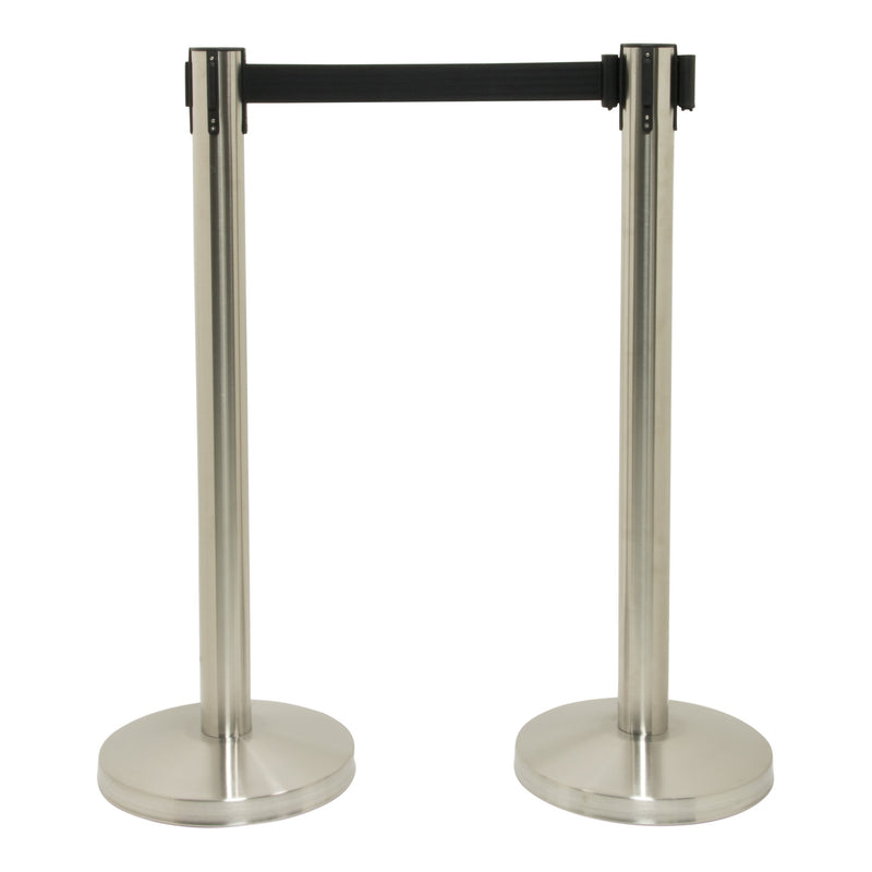 Load image into Gallery viewer, Retractable stainless steel barrier system with 4 poles Custom Wood Designs default-title-retractable-stainless-steel-barrier-system-with-4-poles-53613652017495