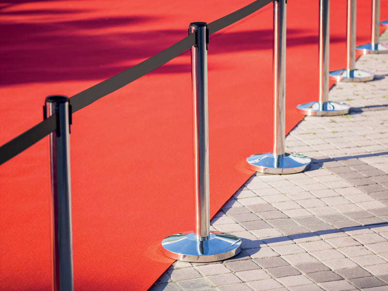 Load image into Gallery viewer, Retractable stainless steel barrier system with 4 poles Custom Wood Designs default-title-retractable-stainless-steel-barrier-system-with-4-poles-53613655163223