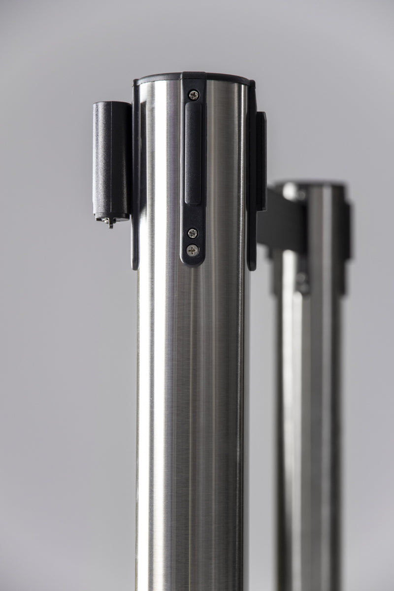 Load image into Gallery viewer, Retractable stainless steel barrier system with 4 poles Custom Wood Designs default-title-retractable-stainless-steel-barrier-system-with-4-poles-53613661815127