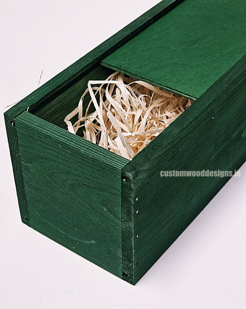 Load image into Gallery viewer, Sliding Lid Bottle Box - Single Green x25 Custom Wood Designs __label: Multibuy Bottle Box Bottle Boxes gift box Gift Boxes Single bottle box wooden Box default-title-sliding-lid-bottle-box-single-green-x25-53613491093847