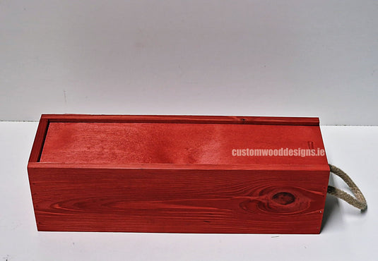 Sliding Lid Bottle Box - Single Red x25 Custom Wood Designs __label: Multibuy Bottle Box Bottle Boxes gift box Gift Boxes Single bottle box wooden Box default-title-sliding-lid-bottle-box-single-red-x25-52616567652695