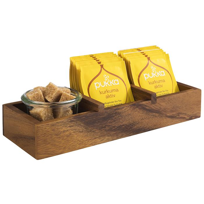 Load image into Gallery viewer, Set of 25 wooden condiment caddies, 8.5x23.5cm, from Custom Wood Designs, ideal for organizing condiments and sauces.
