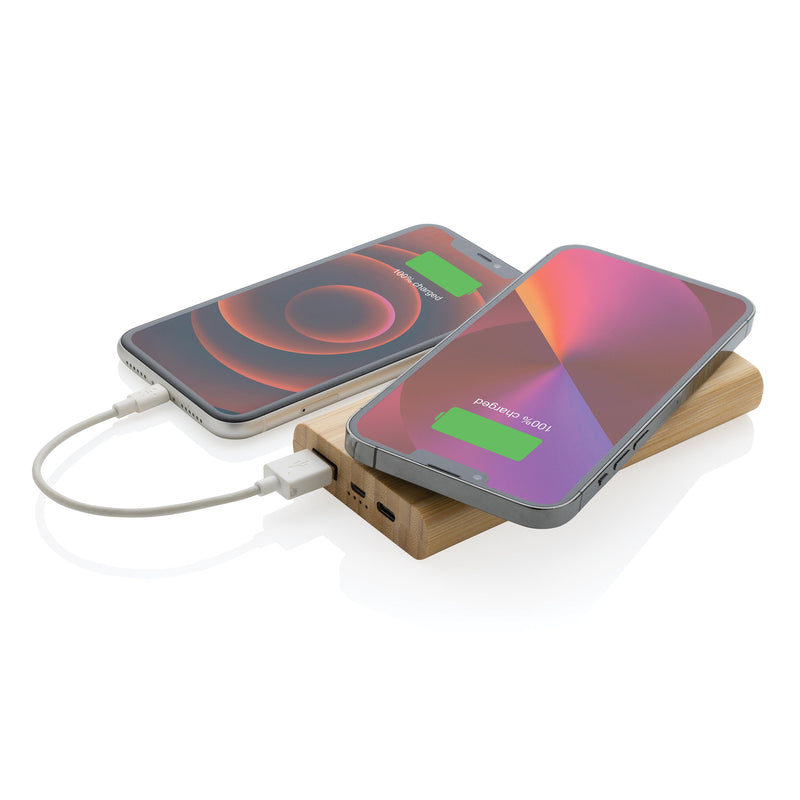 Load image into Gallery viewer, Set of 25 wooden bamboo 5W wireless powerbanks for phones by Custom Wood Designs, featuring a natural bamboo finish.